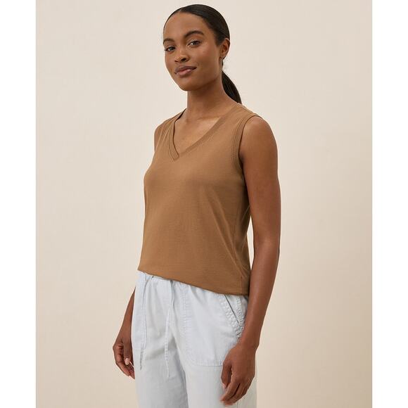 Pact Organic Softspun Tan Brown Sugar V-Neck Tank XL NWT - Picture 2 of 6